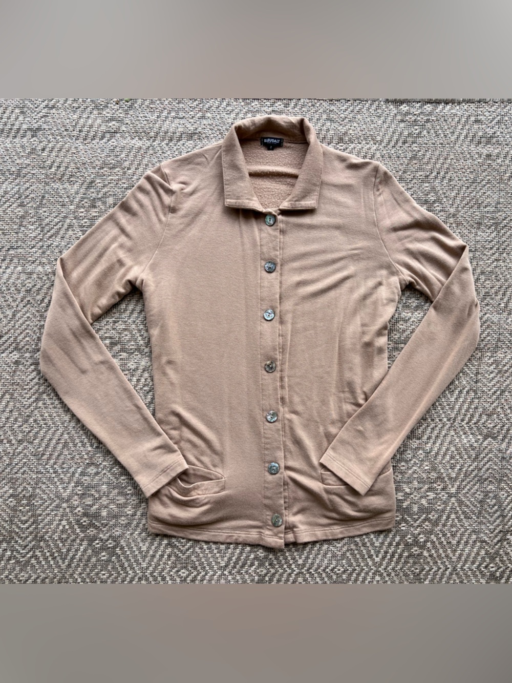Bleusalt Camel Cardigan Abalone‎ Buttons Womens Size 2 Medium